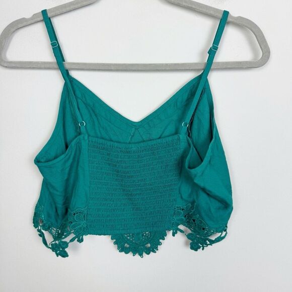FREE PEOPLE | INTIMATELY Teal Green Crop Top Lace Accents Women’s Size Medium - Picture 7 of 9
